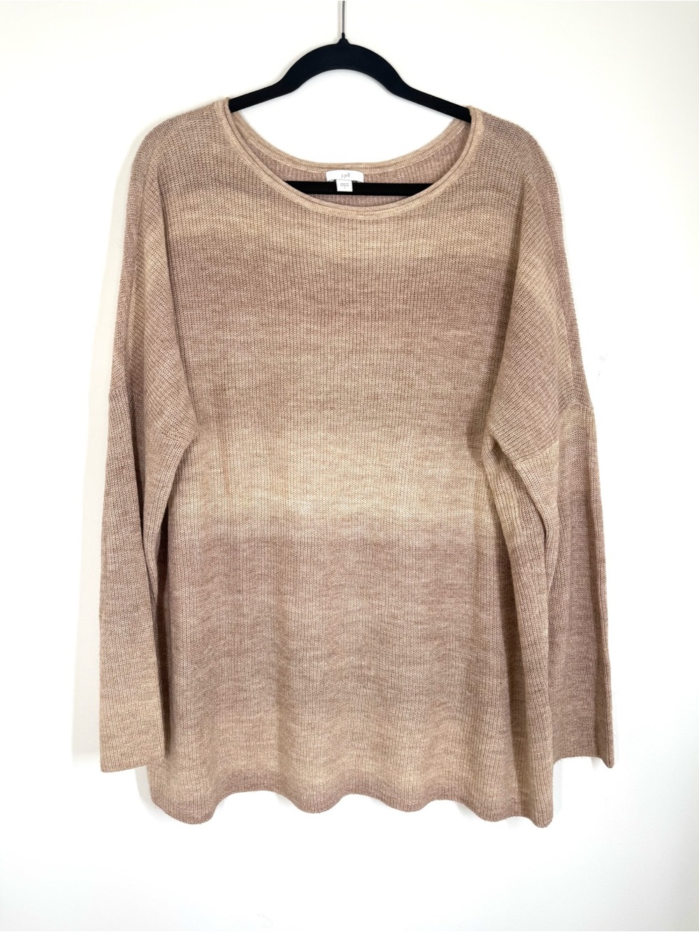 J. Jill Beige Taupe Ombre Knit Dolman Sweater Oversized Drop Sleeve Fall Cozy L